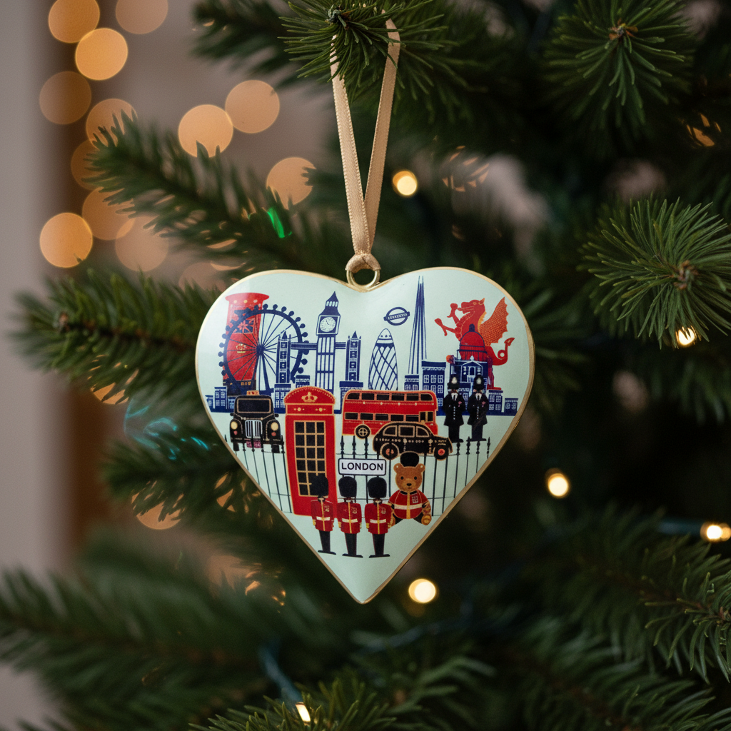 #48 Tinker Tailor London Skyline Heart Christmas Ornament