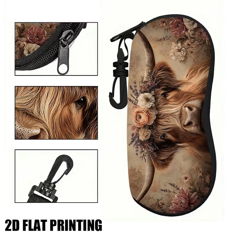 Glasses Case - Highland Cow Print Size 6.7" x 3.1"