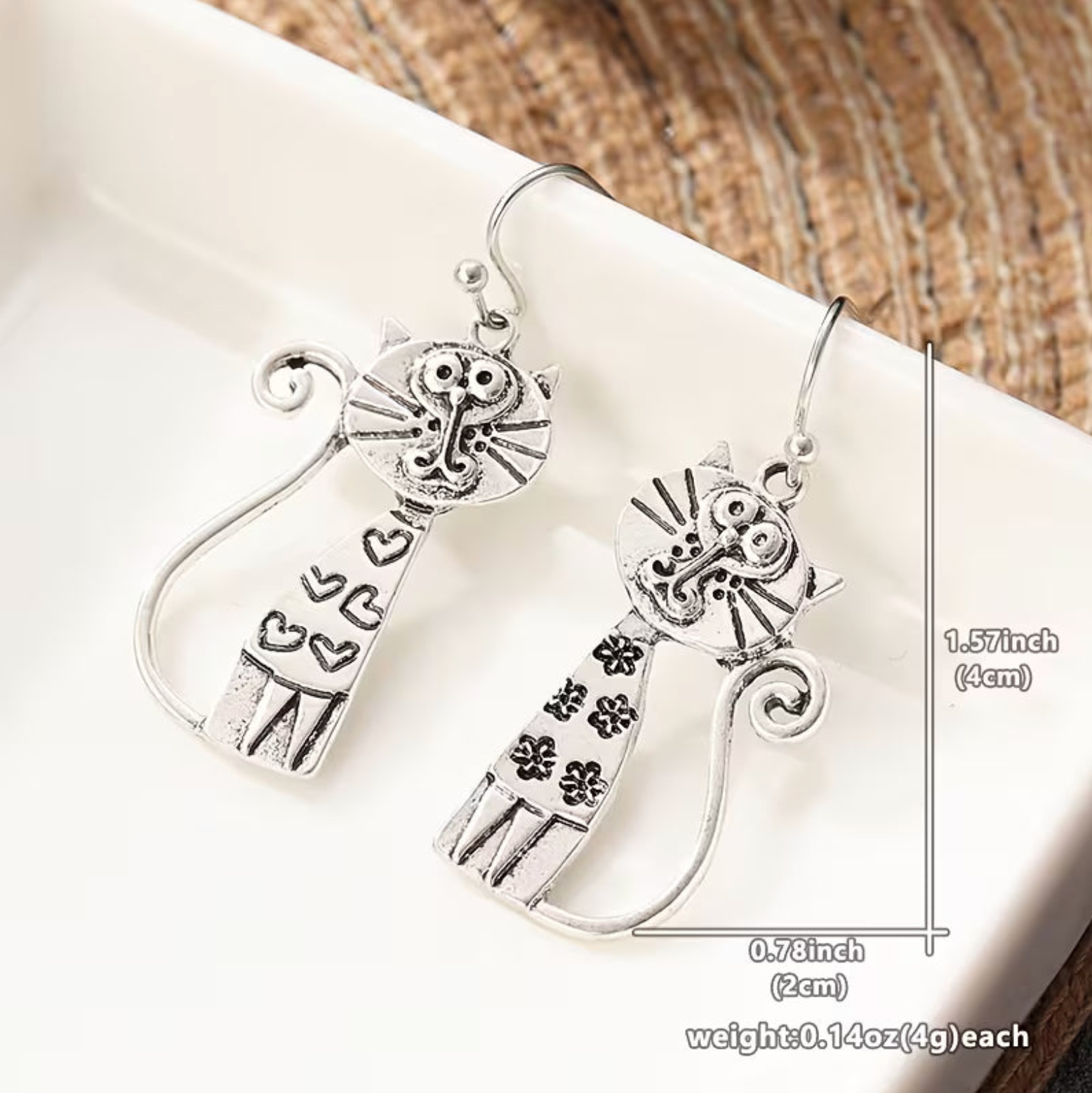 Earrings - Vintage Cute Cat Pendant