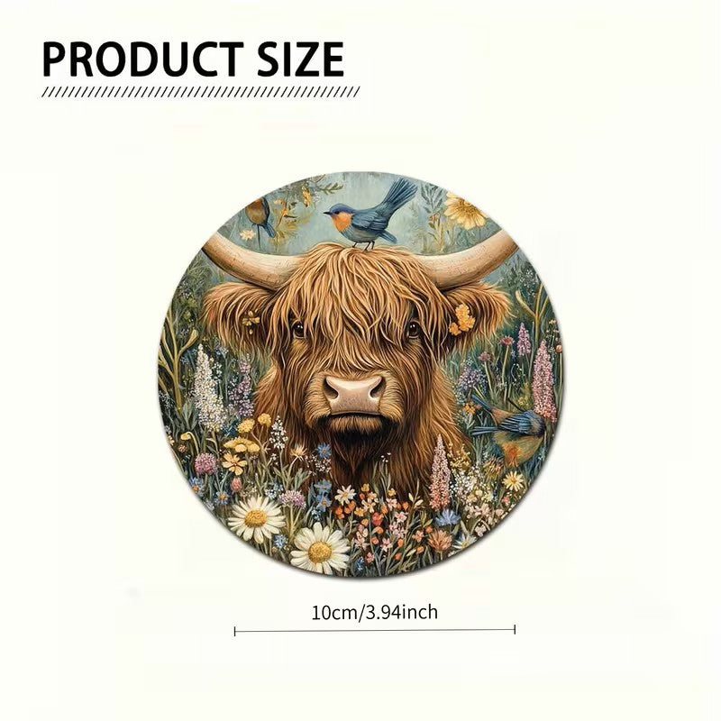 Car Coaster - Scottish Highland Cow 2PK Size 3.94"