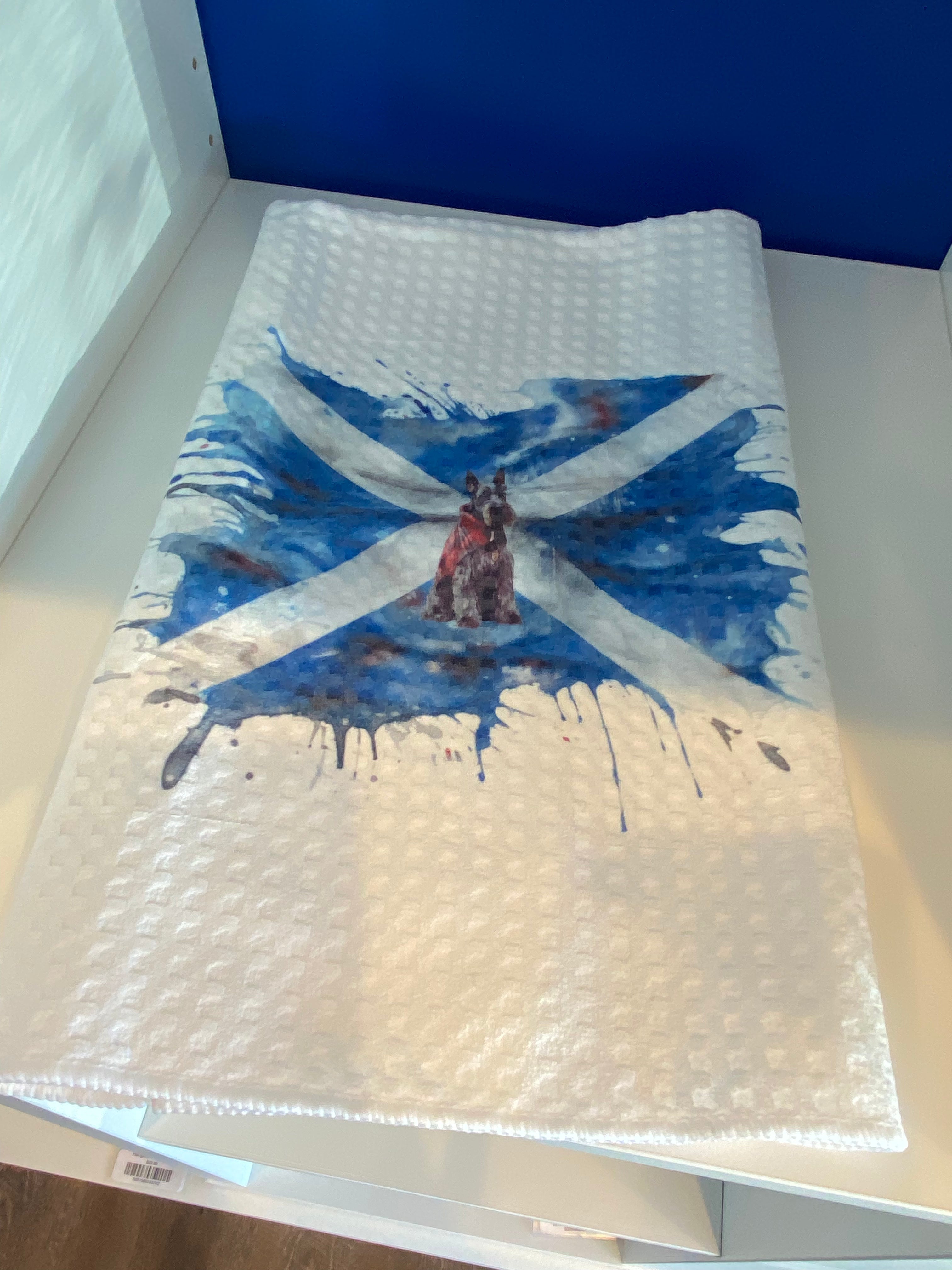 Tea Towel Handmade Design - Scottish Flag with Scottie Dog 15" x 27"