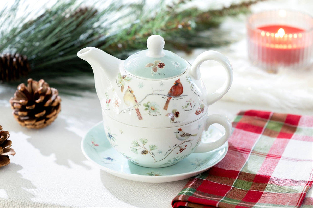 Tea For One Set - Winter Cardinals Fine Porcelain