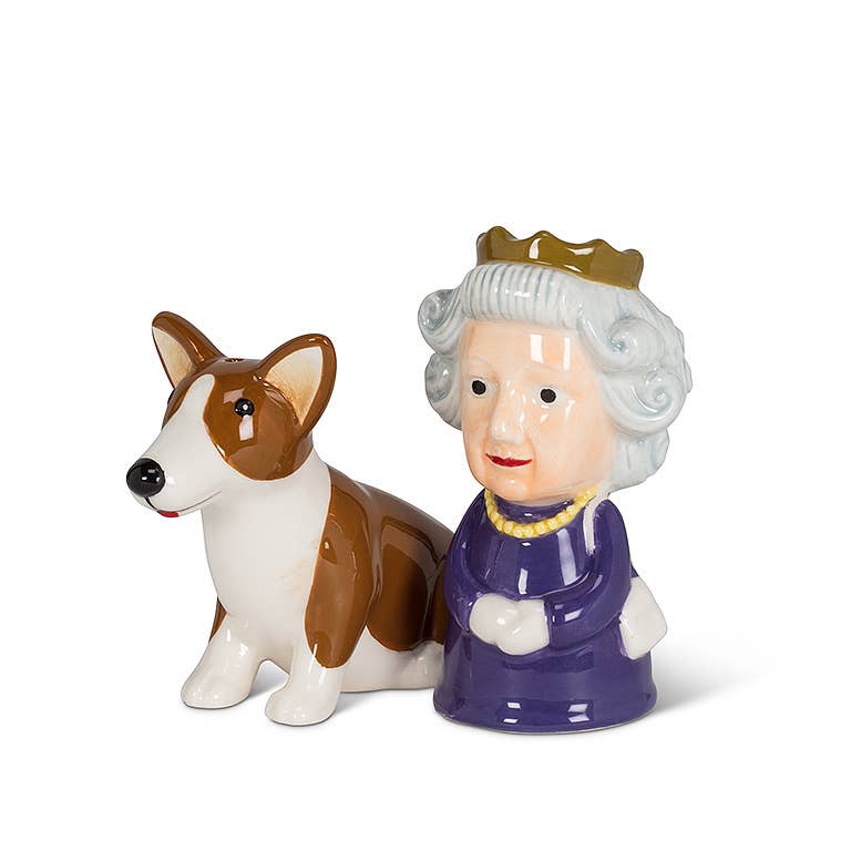 Salt & Pepper - Queen and Corgi  Approx Size 3.5"H