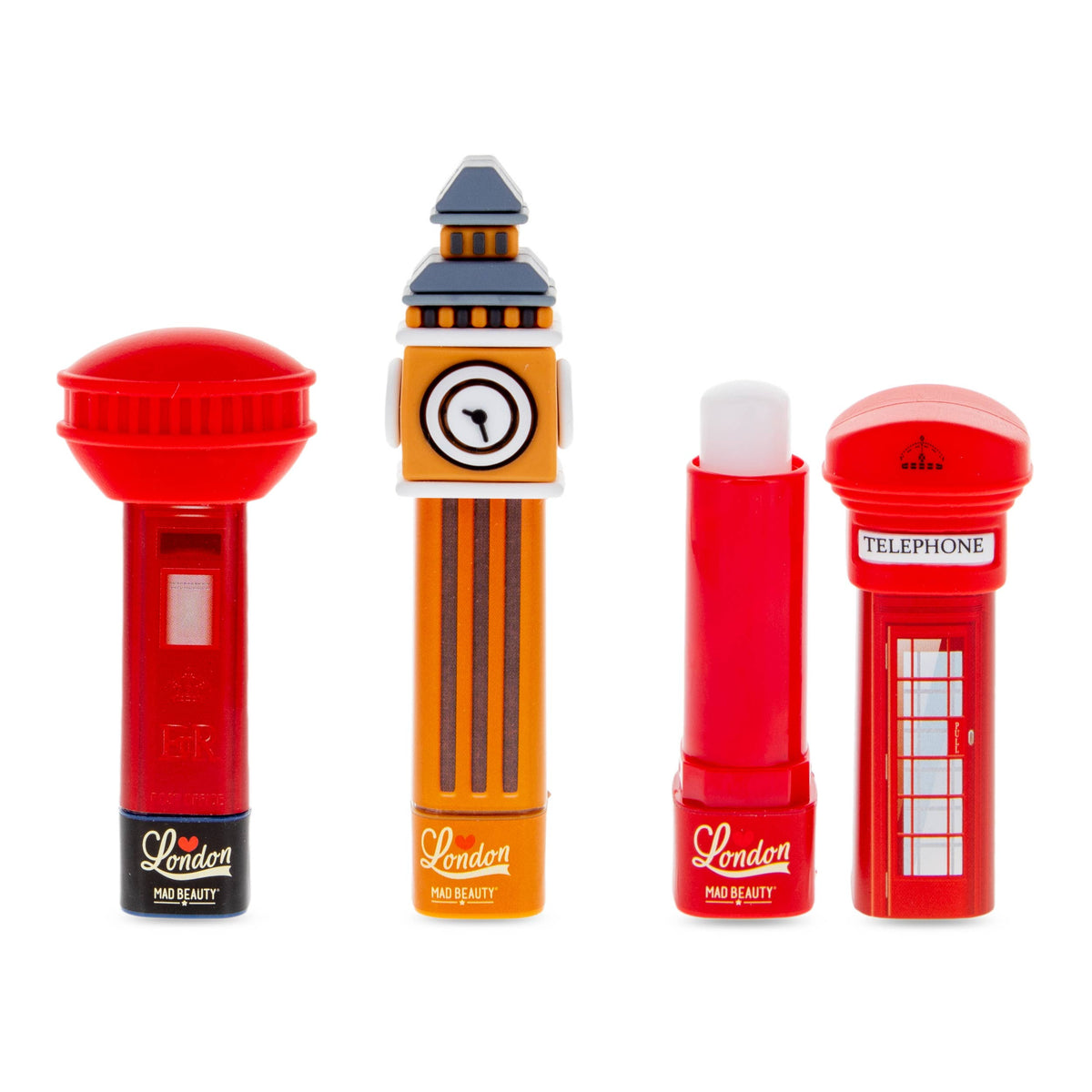 Lip Balm Trio with Box Big Ben, Telephone Box & Post Box Packaging