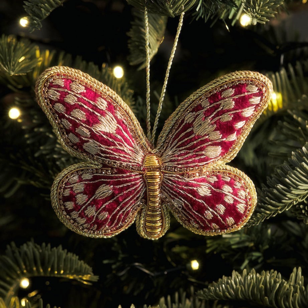 #88 Tinker Tailor Wine and Gold Crystal Butterfly Ornament