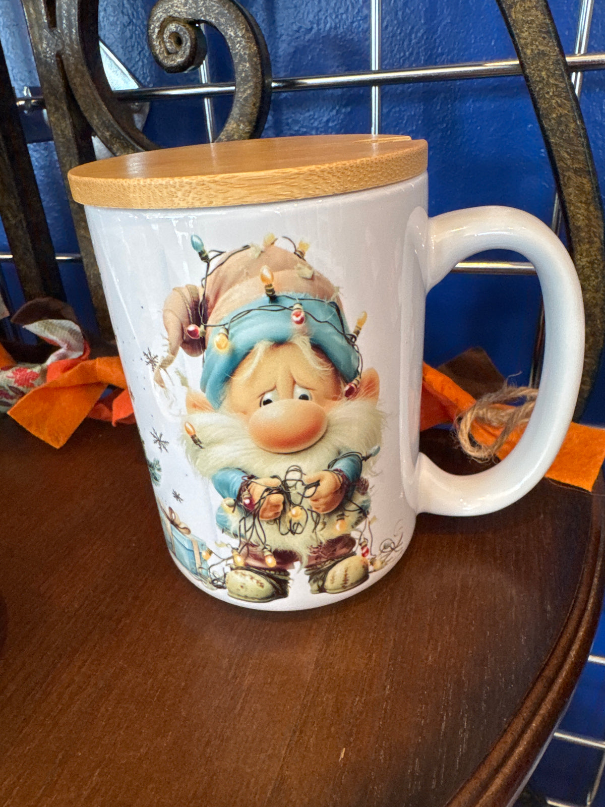 Mug 15oz. Handmade Design Gnome with Christmas Lights and Tree