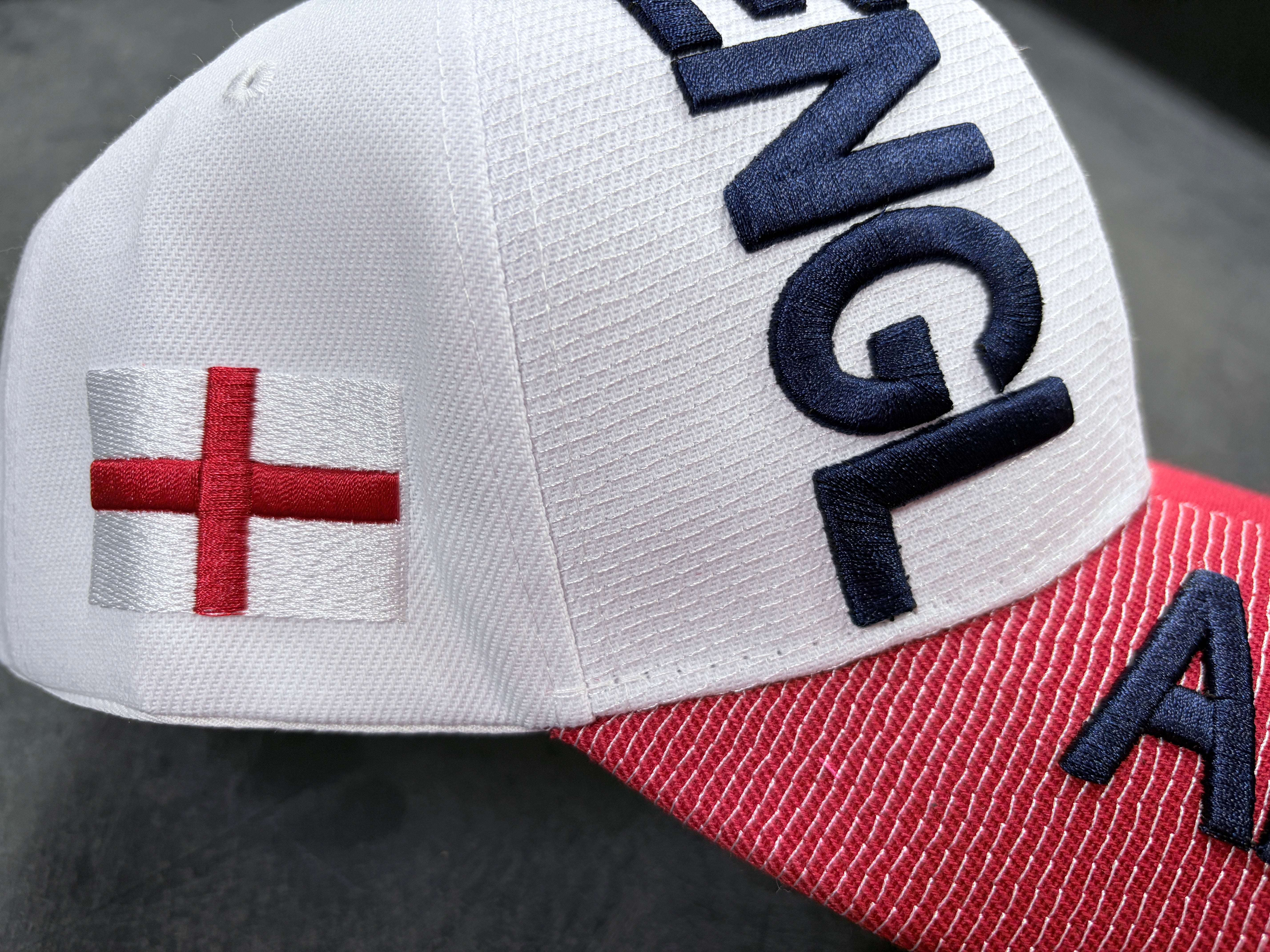 Hat - 3D England White & Red with Adjustable Velcro Strap
