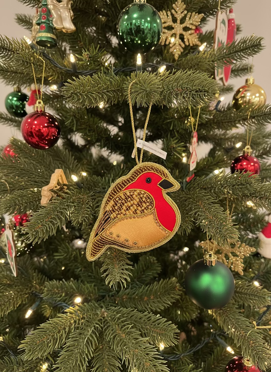 #58 Tinker Tailor Red Crystal Robin Christmas Ornament.