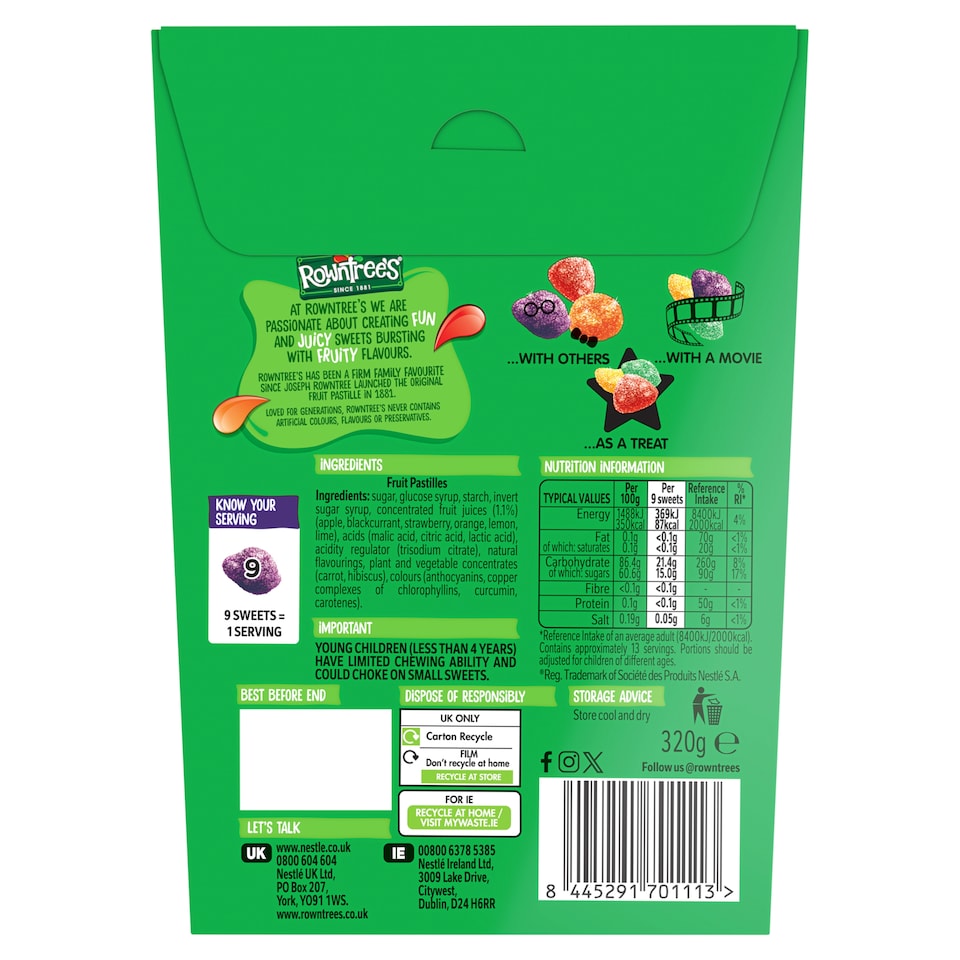 Rowntree's Fruit Pastilles Carton 320g