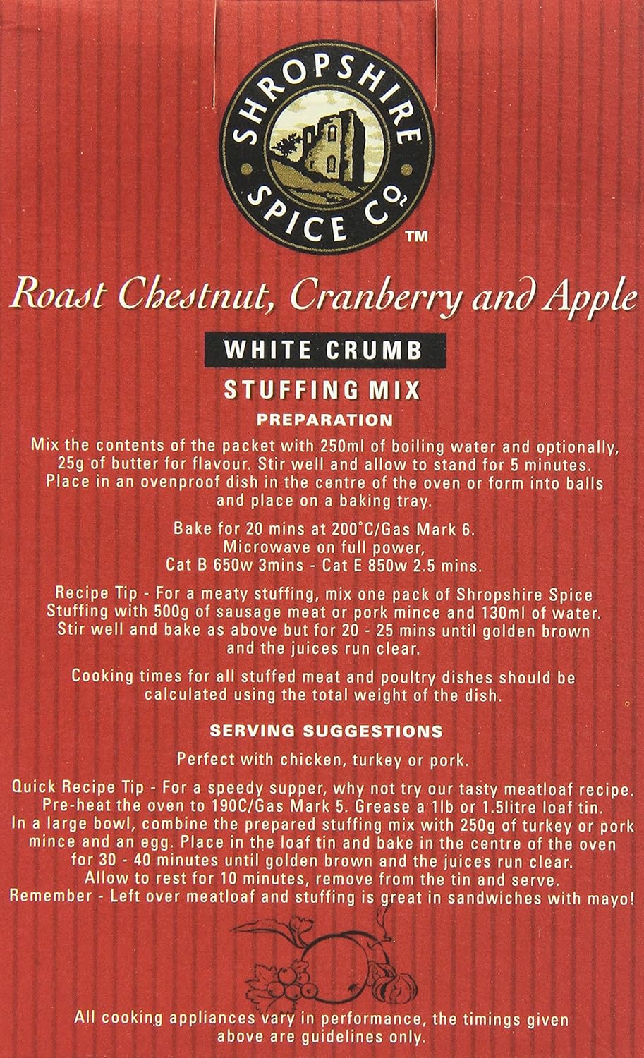 Shropshire Spice Chestnut, Cranberry and Apple Stuffing Mix 150g