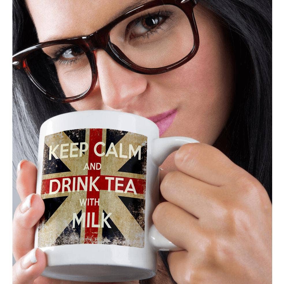 Mug 15 oz - Retro Grunge England Flag UK Britain - Keep Calm Drink Tea With Milk Mug