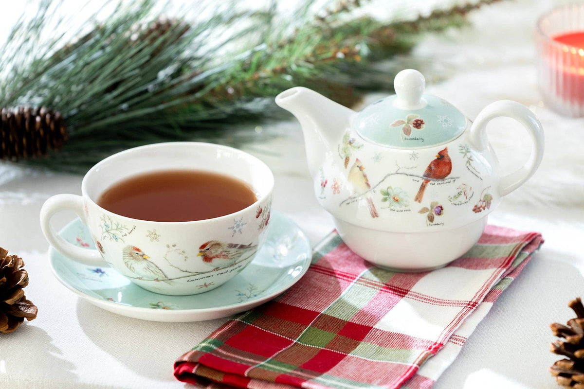 Tea For One Set - Winter Cardinals Fine Porcelain