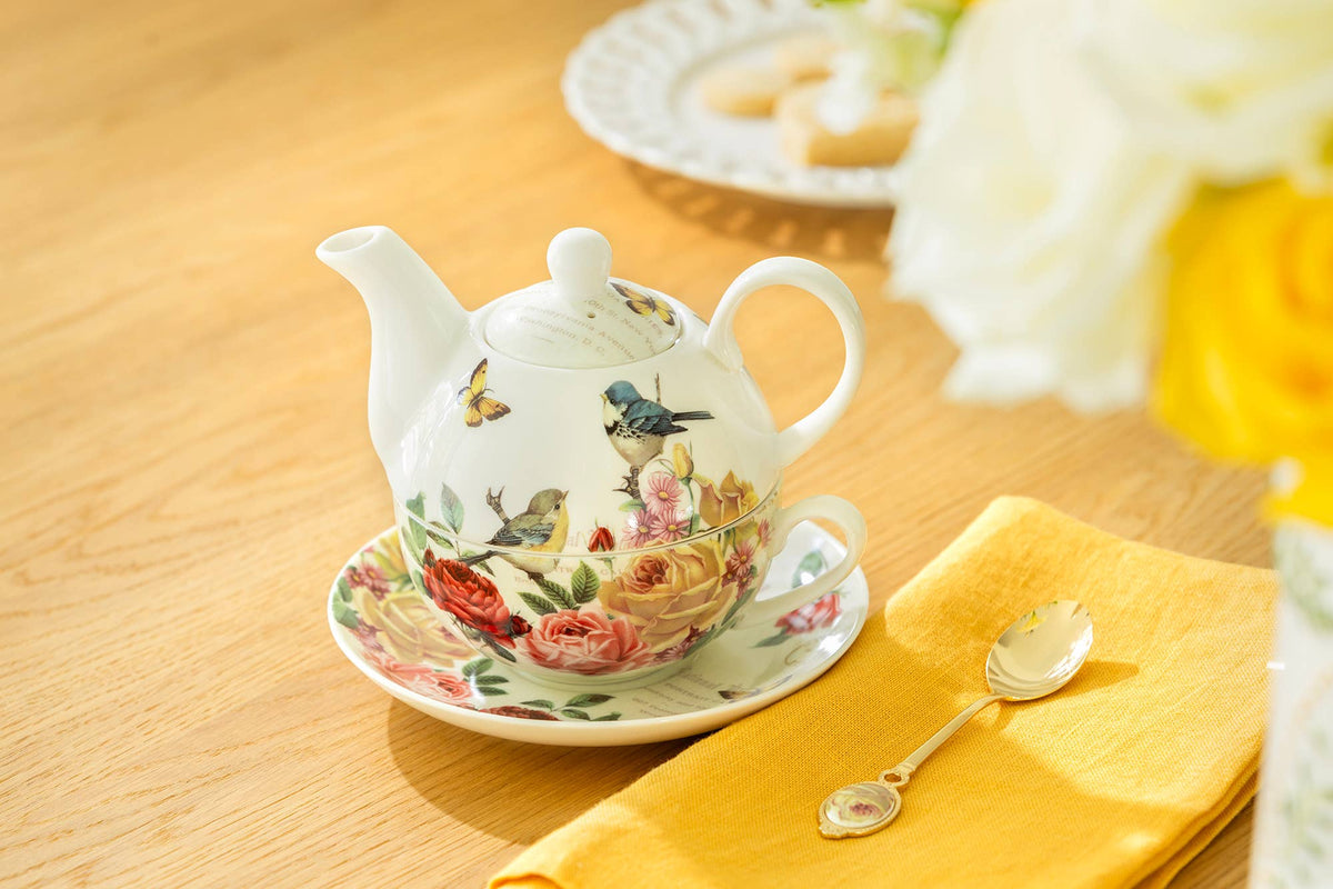 Tea For One Set - Yellow Rose Garden Fine Porcelain