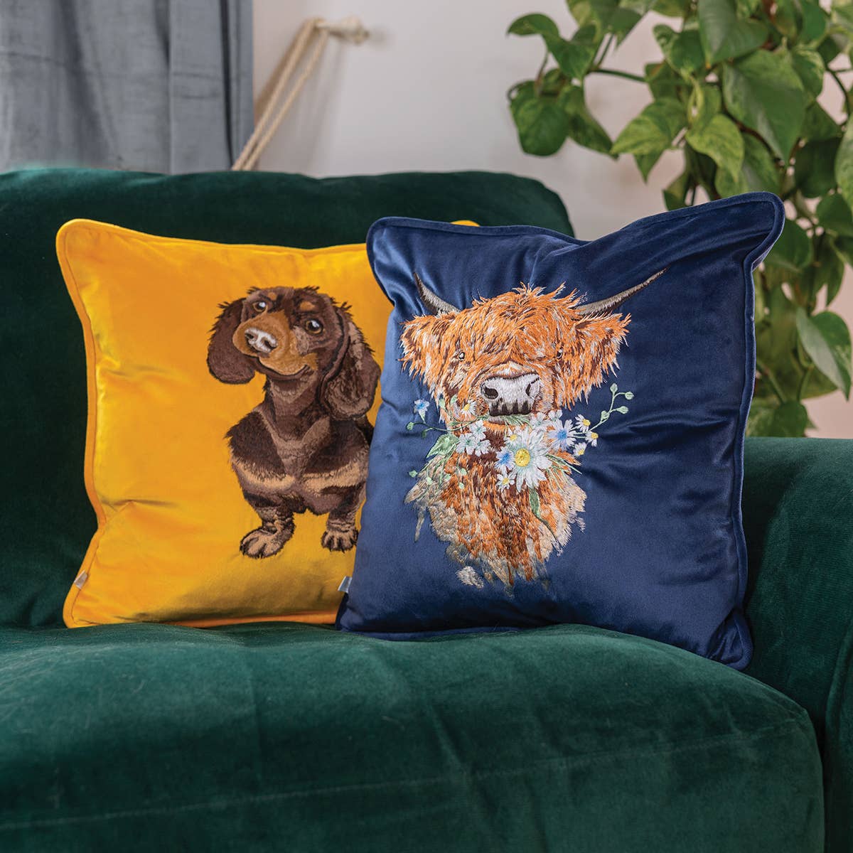 Highland Cow Embroidered Cushion Cover - Daisy Coo