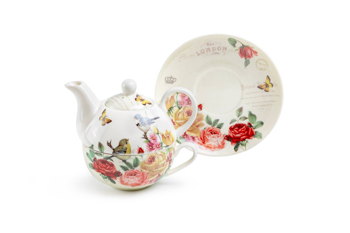 Tea For One Set - Yellow Rose Garden Fine Porcelain