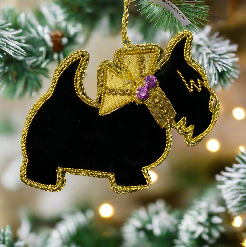 #41 Tinker Tailor Black Scottie Dog with Crystal Collar Christmas Ornament.