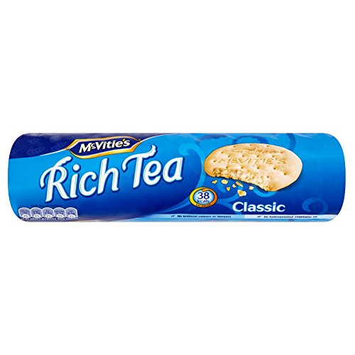 McVitie's Rich Tea biscuits provide a delicious snack for tea-time or anytime. With 300g of crispy, golden-baked biscuits, they are conveniently packed in a resealable pouch for freshness and flavor. Quick and easy to prepare, each biscuit provides a good source of dietary fiber and contains no palm oil or artificial flavors. Enjoy with a cup of tea or as a satisfying snack.